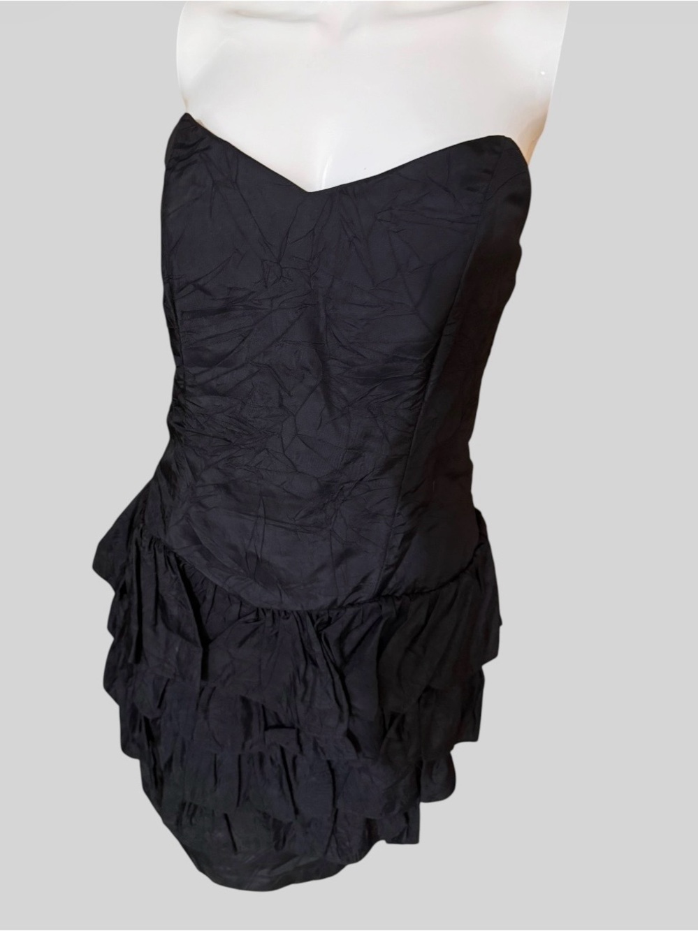 Vintage Black Strapless Sweetheart Ruffle Party Dress